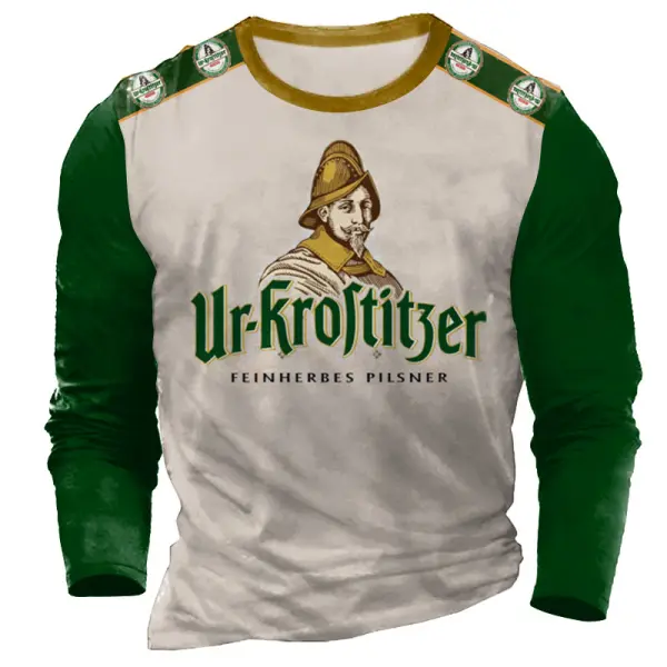 Men's Ur-krostitzer Print Fun Crew Neck Long Sleeve T-Shirt - Cotosen.com