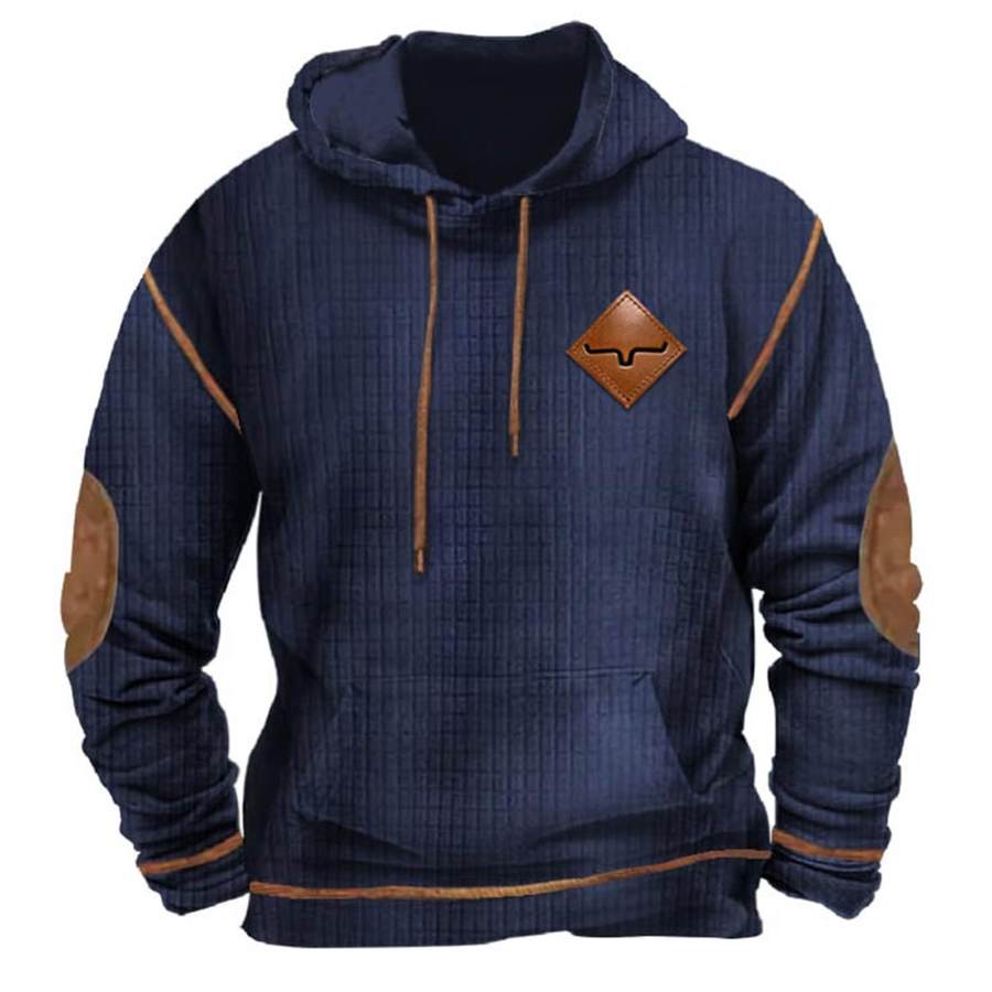 

Sudadera Con Capucha Para Hombre Estilo Vintage Vaquero Azteca Jacquard Cuadros Codo Bolsillo Tipo Parche Manga Larga Para Uso Diario