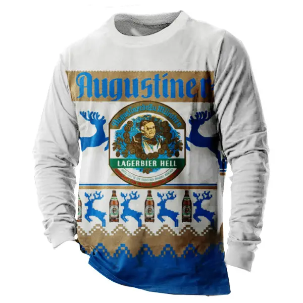 Men Beers Augustiner Print Casual Long Sleeved T-shirt - Cotosen.com