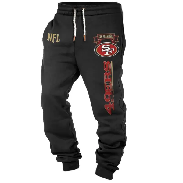 Men's San Francisco 49ers Printed Super Bowl Casual Athletic Stretch Waist Pants - Cotosen.com