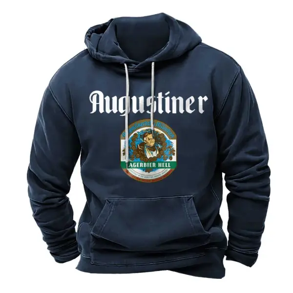 Men's Hoodie Vintage Augustiner Beer Print Pocket Long Sleeve Daily Tops - Cotosen.com