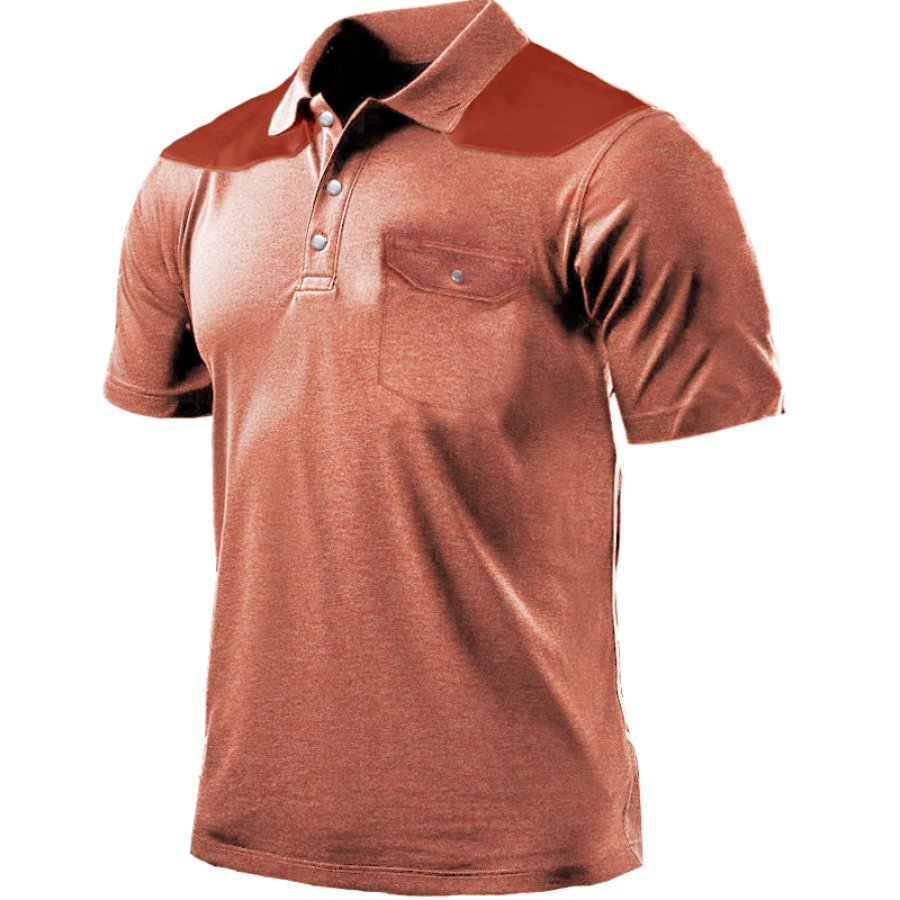 

Мужская рубашка ПОЛО с карманами и цветными блоками в стиле пэчворк