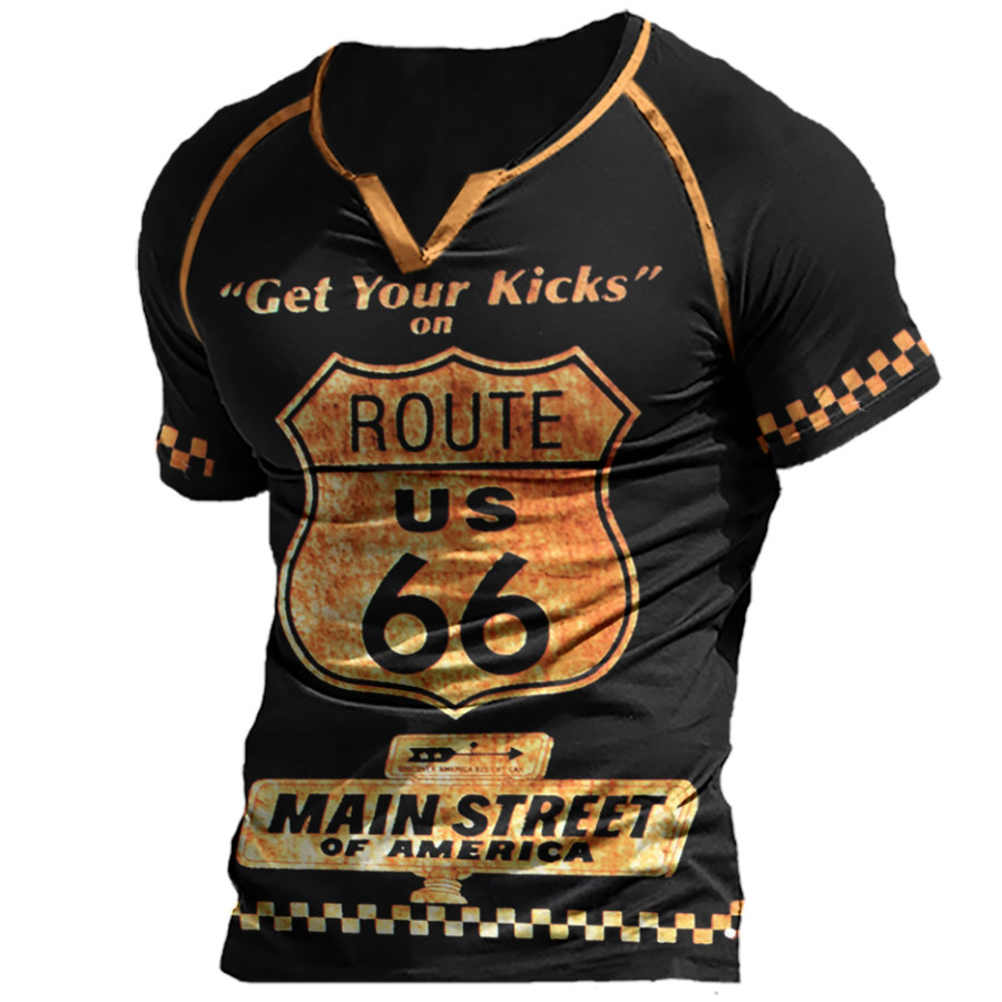 

Винтажная мужская футболка Route 66 с V-образным вырезом и короткими рукавами с принтом