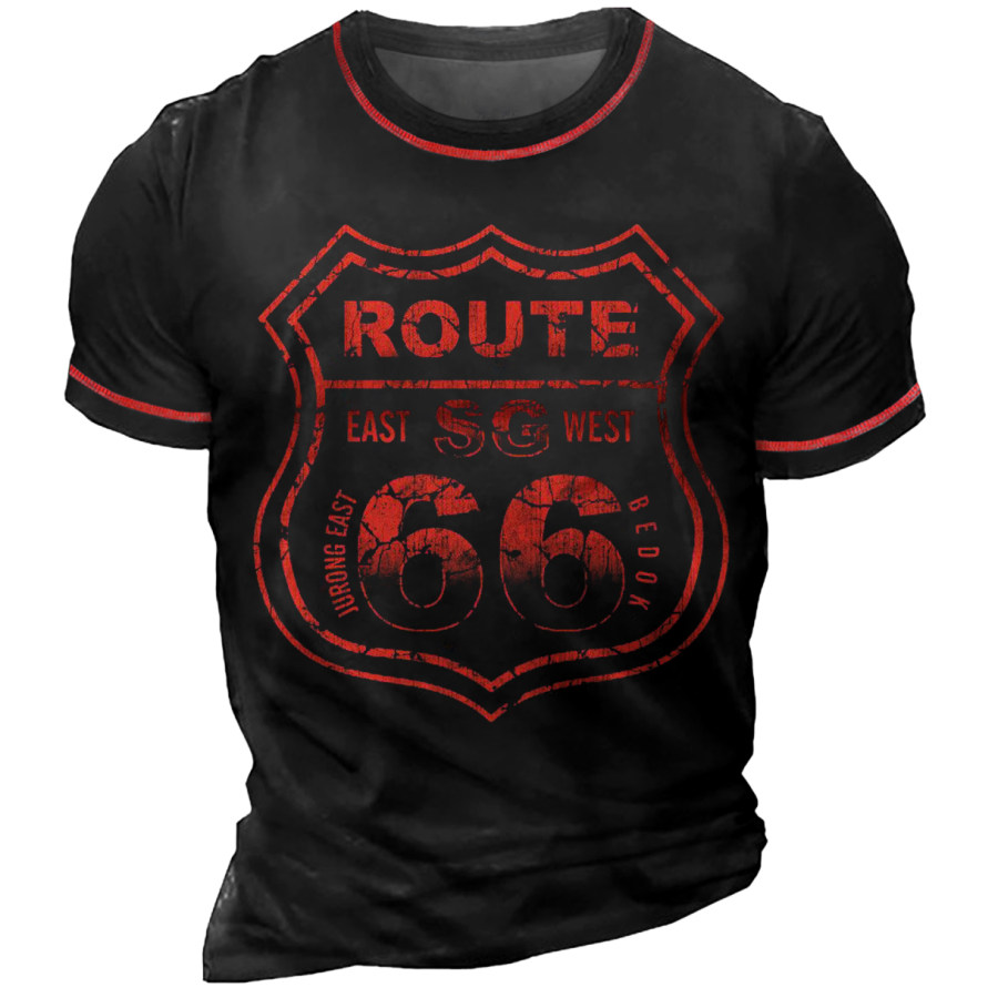 

Camiseta Vintage De Manga Corta Con Cuello Redondo Y Estampado Route 66 Para Hombre