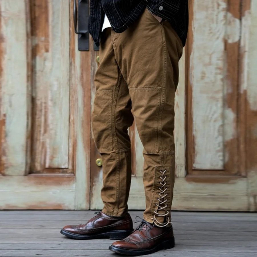 

Pantalon Décontracté à Lacets Marron Pour Hommes Vintage Chasse En Plein Air Marron