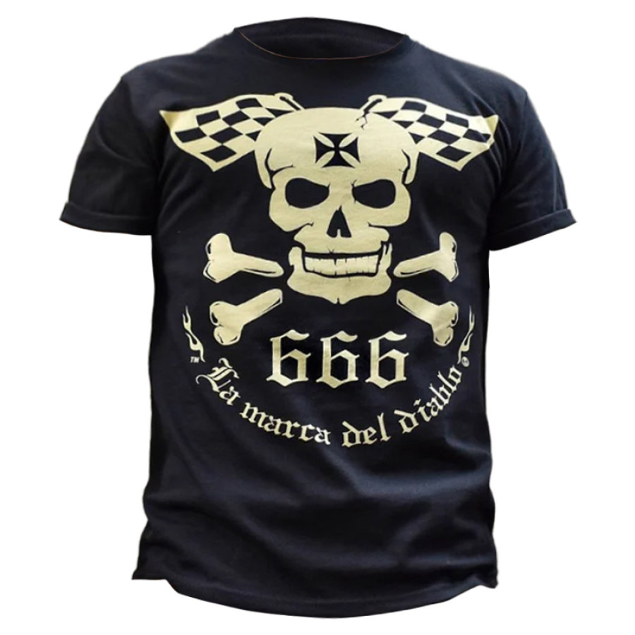 

T-shirt Décontracté à Manches Courtes En Métal Lourd De Moto De Crâne Rétro Pour Hommes