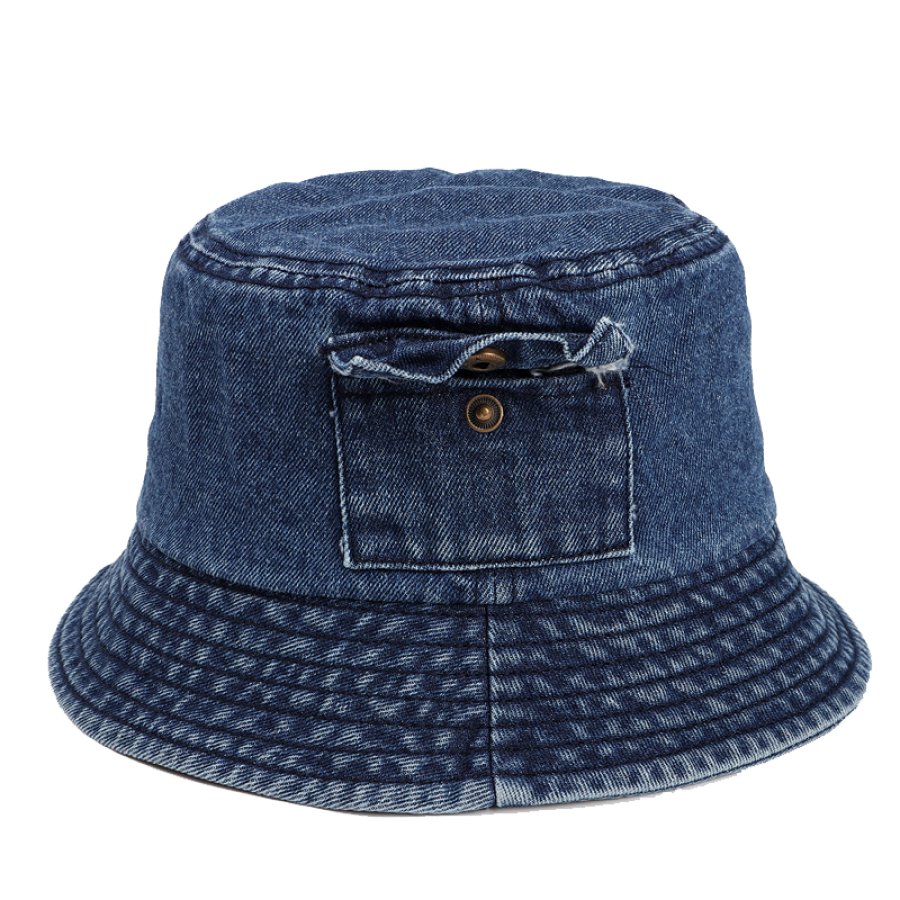 

Джинсовая шляпа в стиле ретро с маленьким карманом и короткими полями мытая шляпа