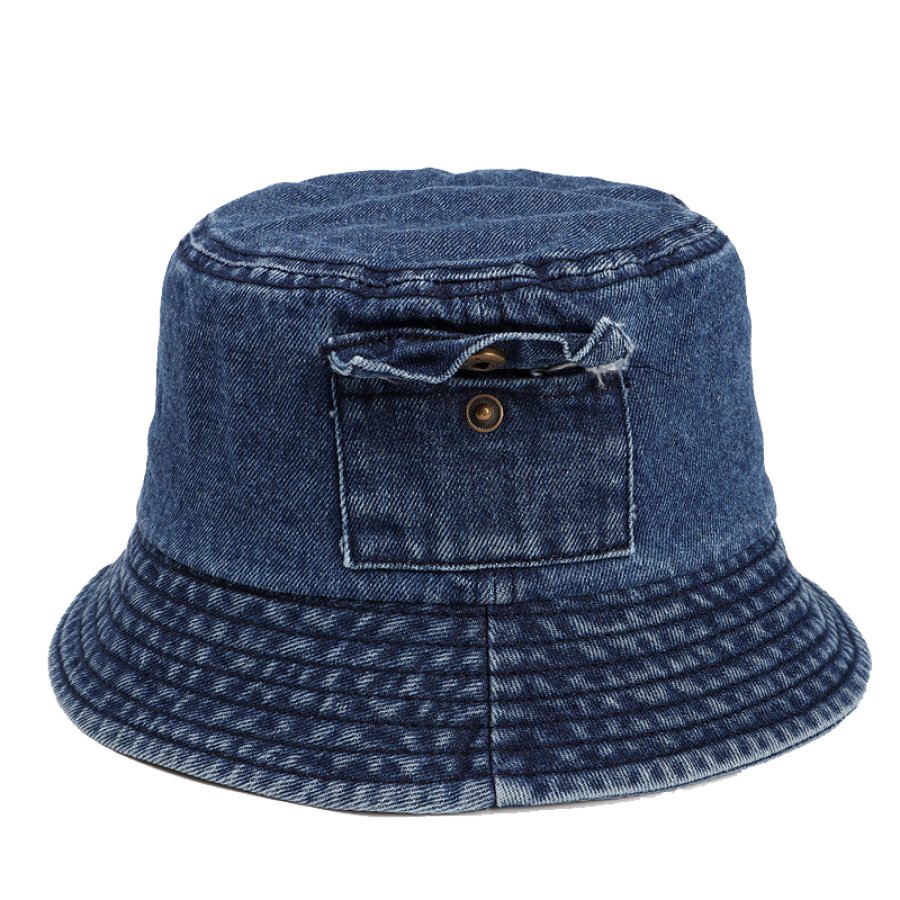 

Chapeau De Bassin En Denim Rétro à Petite Poche à Bord Court Chapeau Délavé