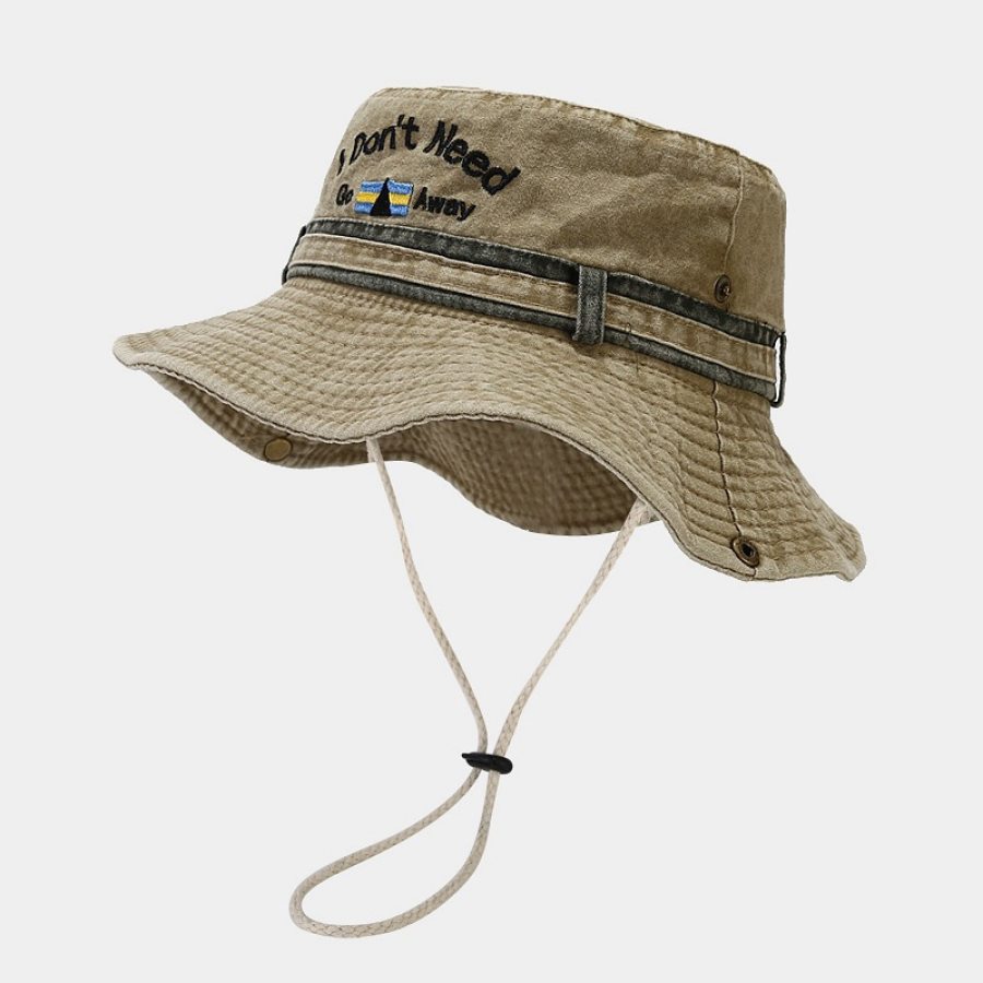 

Retro Surf Drawstring Wide Brim Washed Sun Protection Hat Bucket Hat