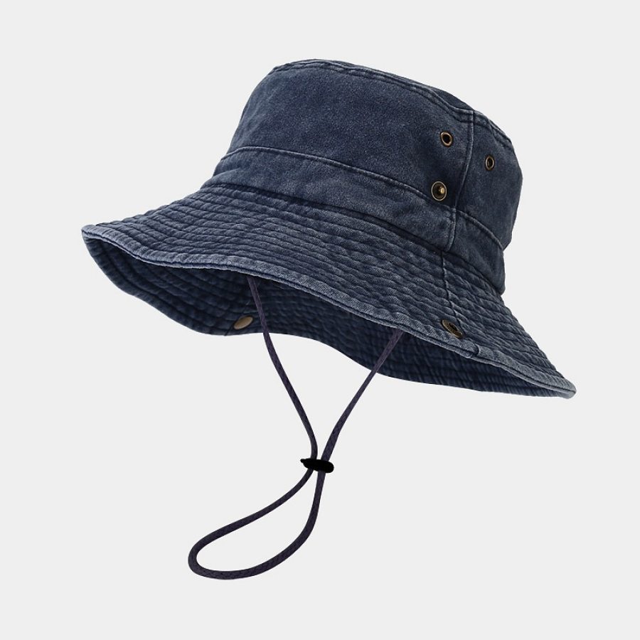 

Retro Drawstring Wide Brim Washed Sun Hat Bucket Hat