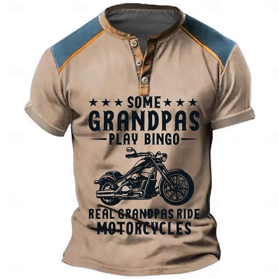

Camiseta Para Hombre De Abuelo De Motocicleta Henley Vintage Colorblock Verano Diario Tops