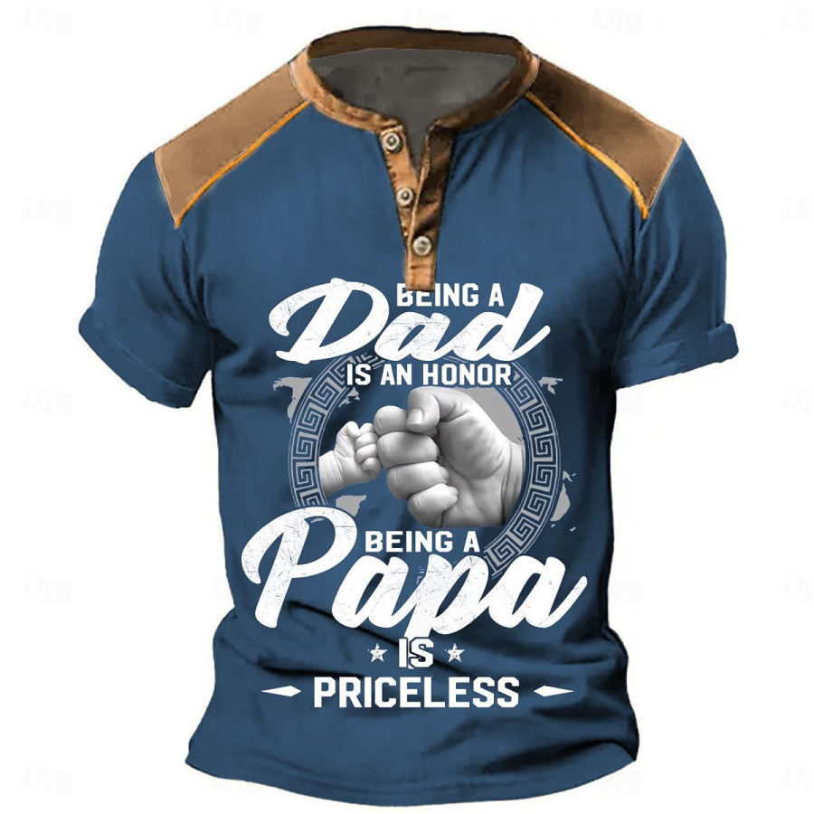

Being A Papa Is Priceless Men's T-Shirt Henley Vintage Colorblock Summer Daily Tops