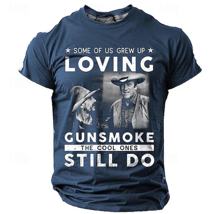 

Herren-T-Shirt Mit Vintage-Cowboy-Motiv Kurzärmlig Und Rundhalsausschnitt