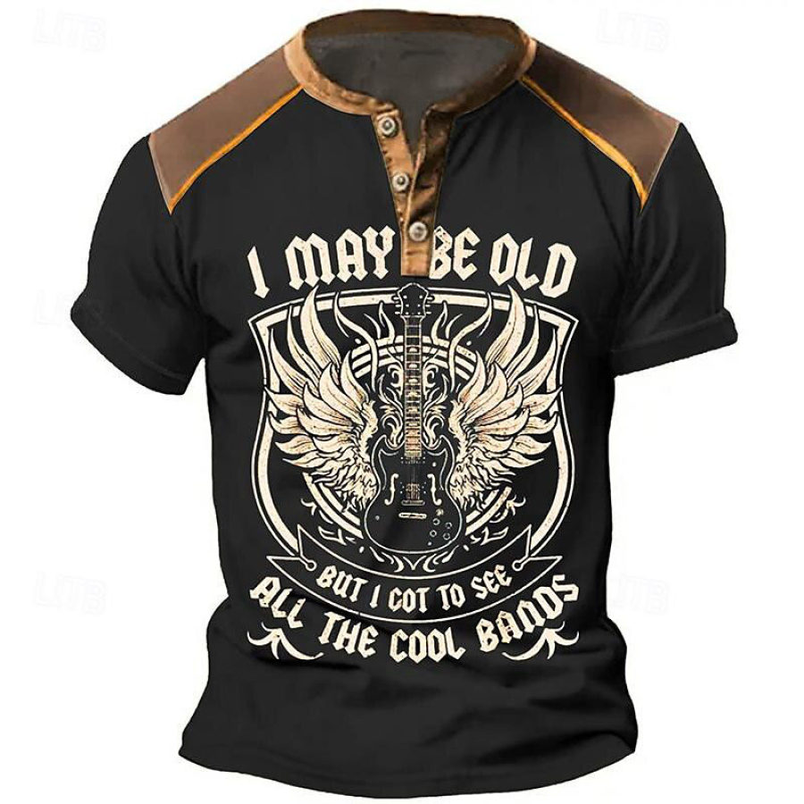 

Be Old See Cool Band Rock Camiseta Para Hombre Henley Vintage Colorblock Verano Diario Tops