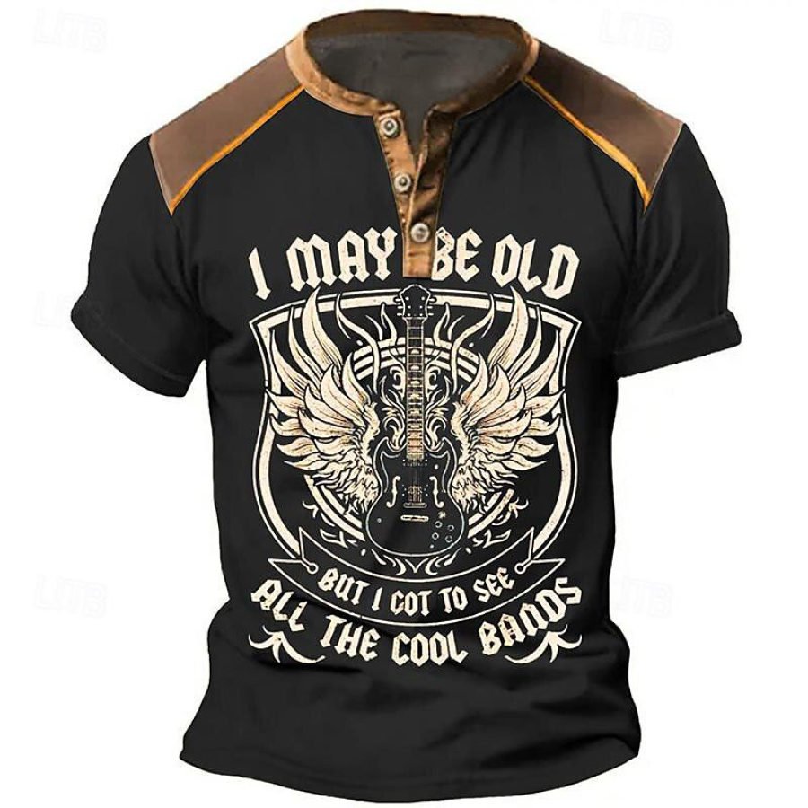 

Be Old See Cool Band Rock T-Shirt Pour Hommes Henley Vintage Colorblock été Hauts Quotidiens