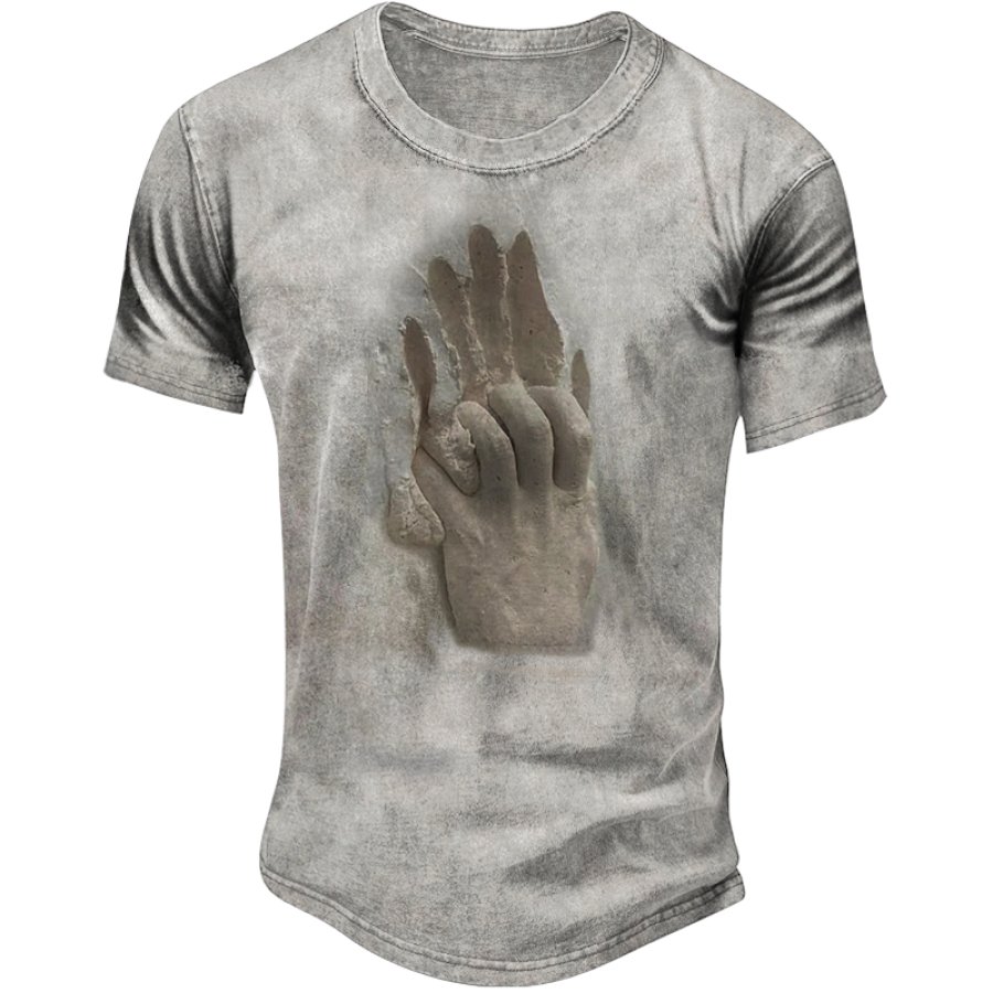 

Herren-T-Shirt Mit Handgefertigtem Kunstskulptur-Grafikdruck Lässigem Rundhalsausschnitt Und Kurzen Ärmeln