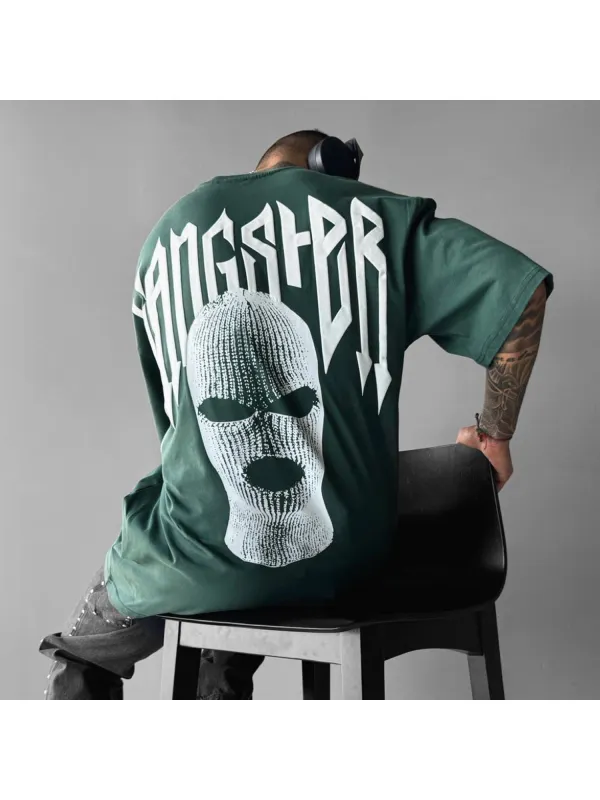 220g Heavyweight Loose Round Neck Short Sleeve Gangster T-shirt - Godeskplus.com 