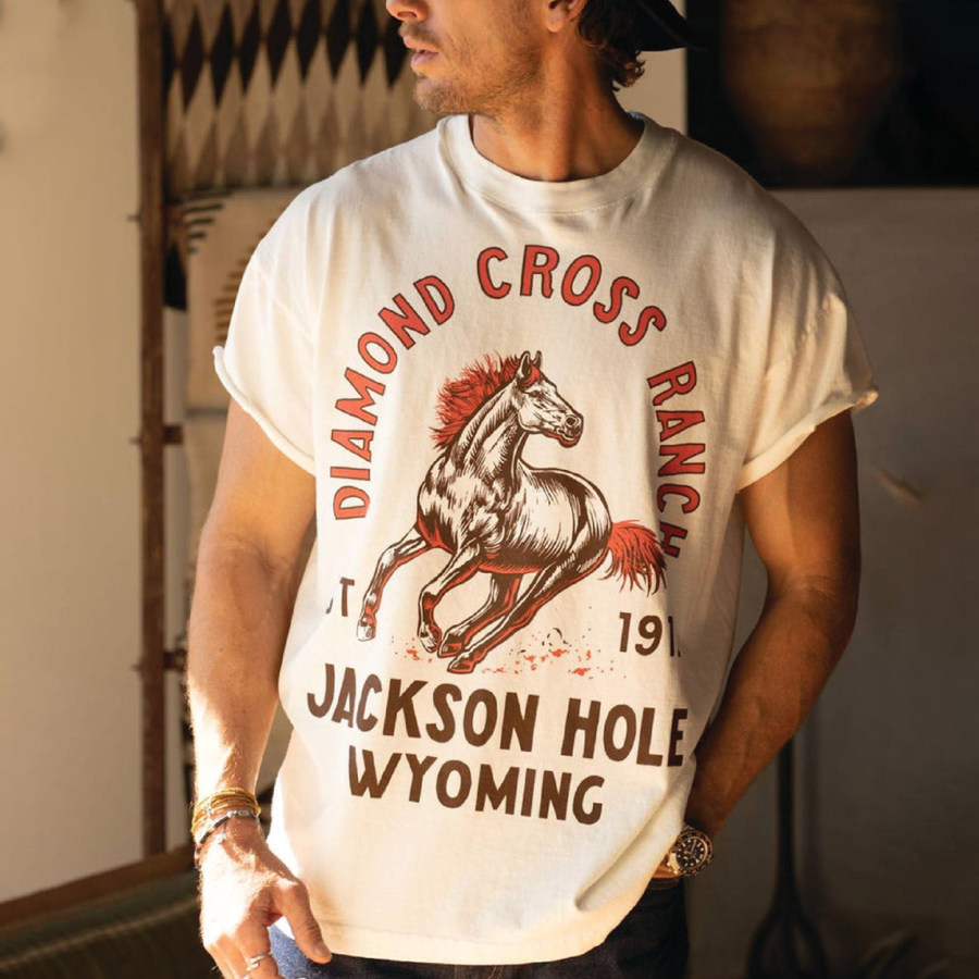 

T-shirt De Vacances Pour Hommes Western Ranch Horse Print Cow Boys