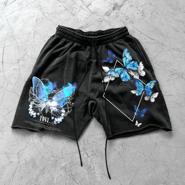 Unisex Retro Butterfly Print Shorts - Yiyistories.com 