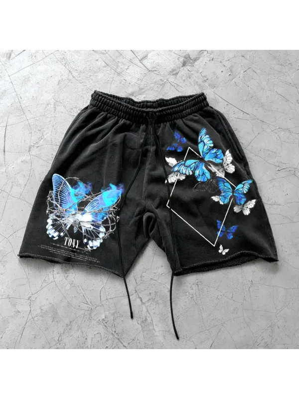 Unisex Retro Butterfly Print Shorts - Spiretime.com 