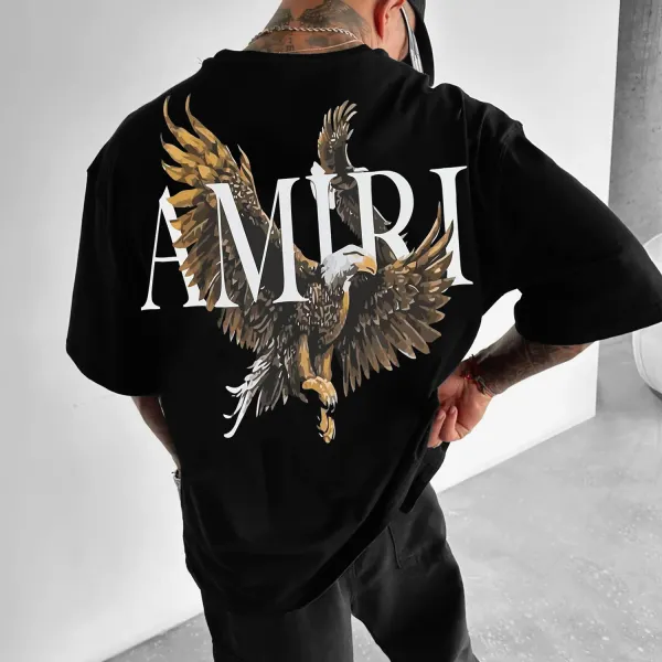 Eagle Letter Printed Loose T-shirt - Yiyistories.com 