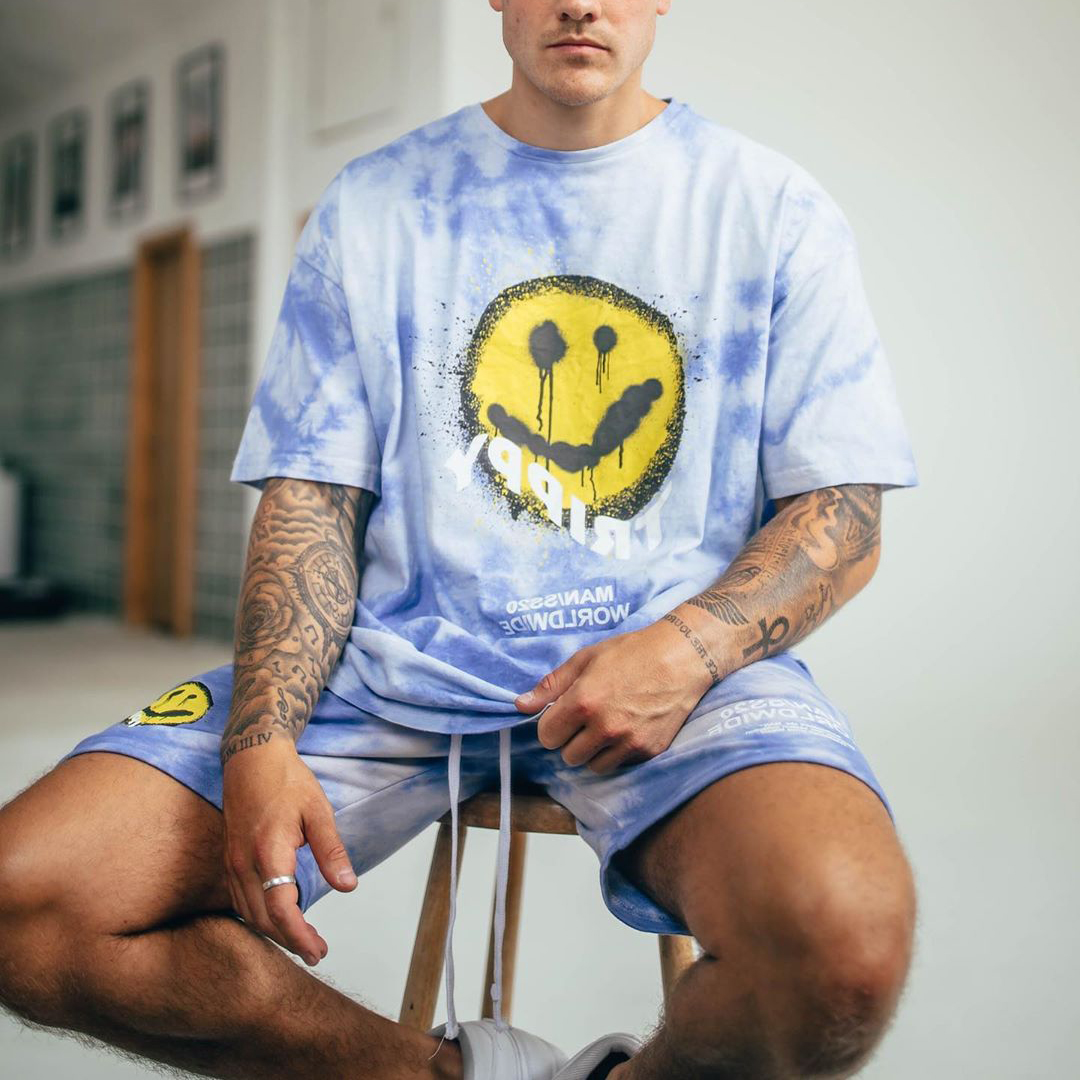 Mens Vintage Round Neck Printed Short sleeved T shirts