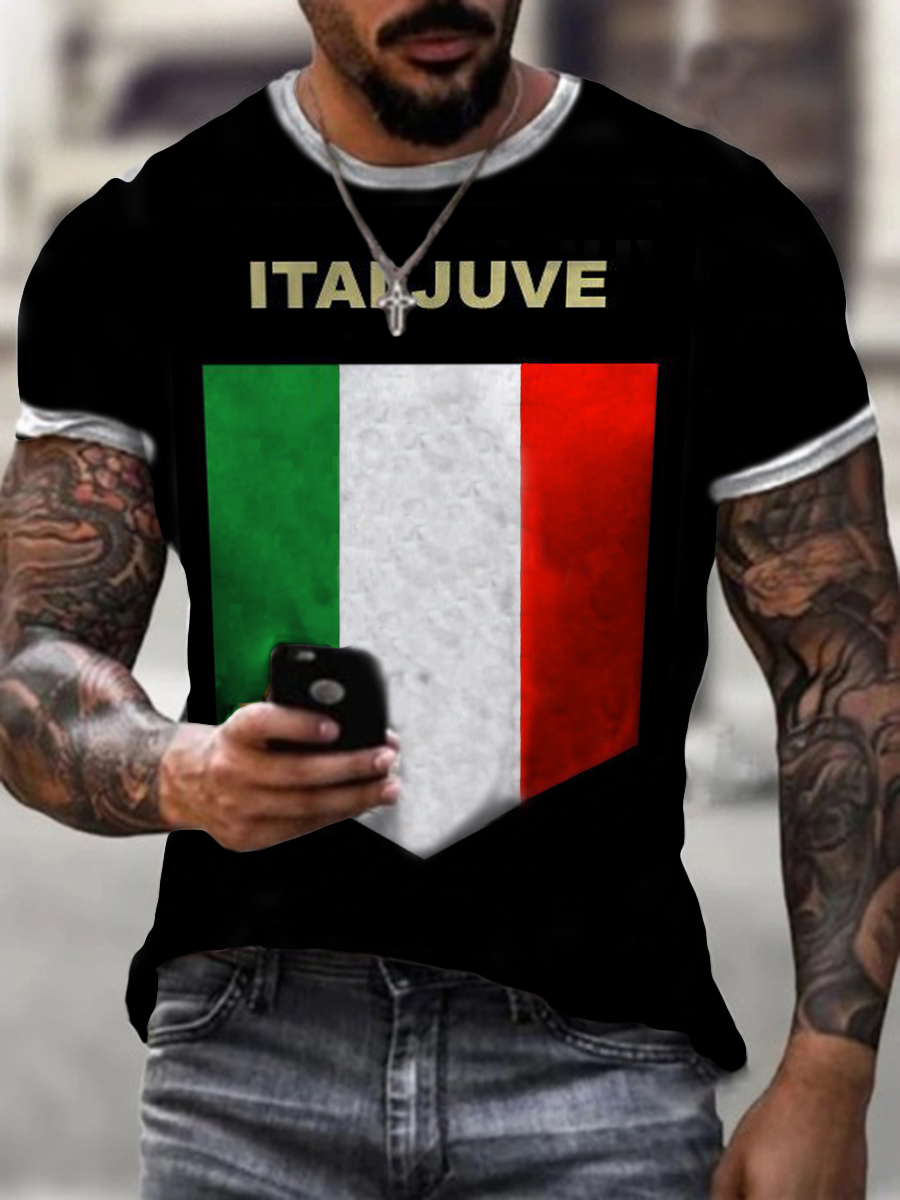 Mens Italian Football Team Print Fashion Casual T-shirt