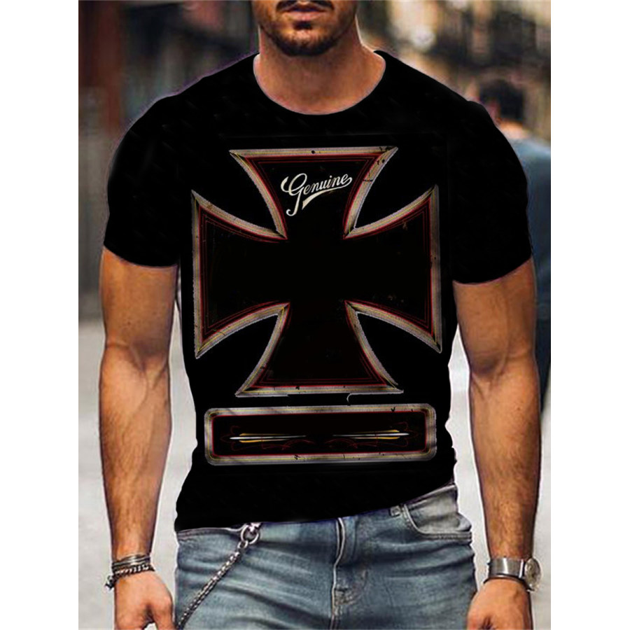 

Mens Crew Neck Oil Print T-shirt