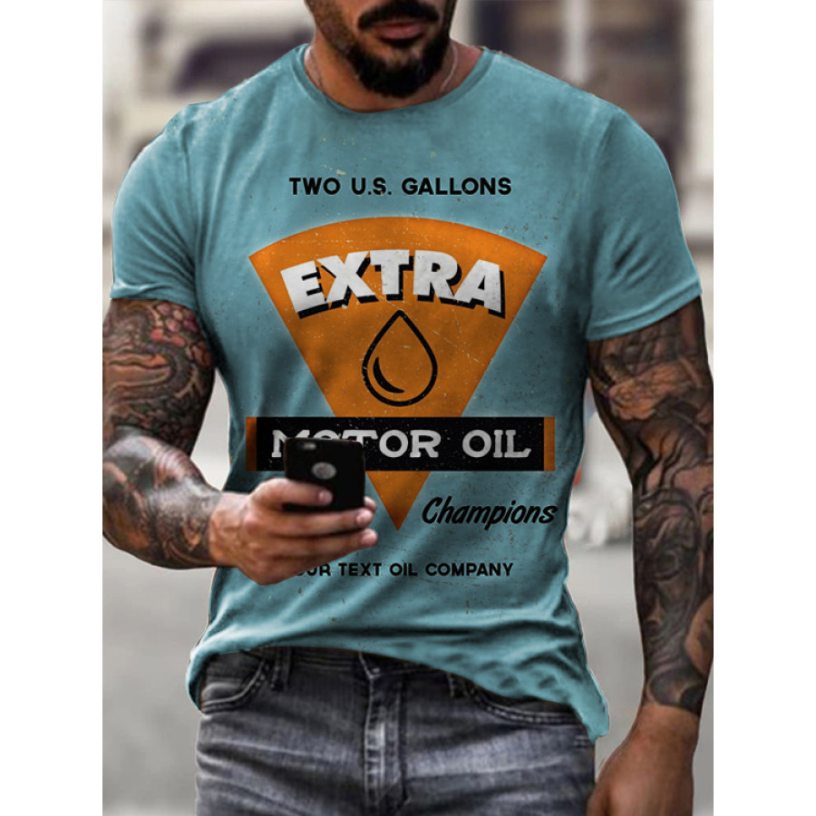 

Mens Vintage Motor Extra Oil Badge Printed T-shirt