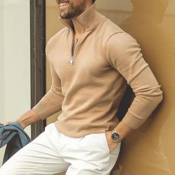 Gentleman's Simple Basic Stand-up Collar Polos Sweater - Yiyistories.com 