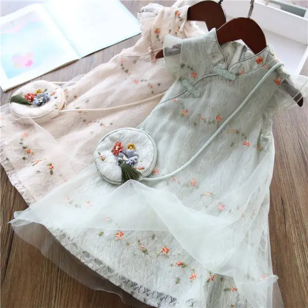 【3Y-11Y】Girls Sweet Lace Mesh Flower Embroidery Dress With Bag - 3347 - Popopiearab.com 
