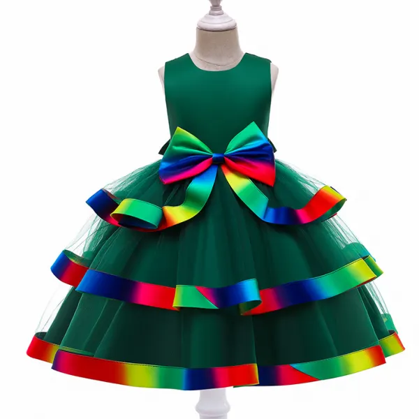 【3Y-11Y】Sweet Colorful Bow Multi-layer Cake Dress - Popopiearab.com 