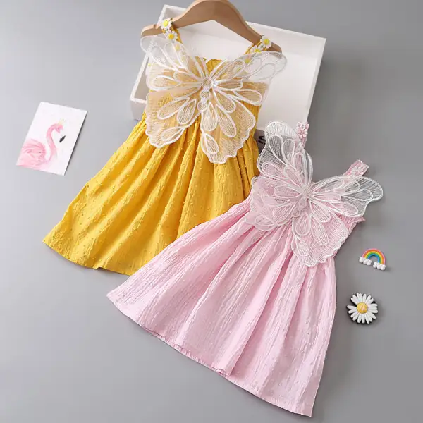 【6M-7Y】Girls Sweet Cute Back Butterfly Camisole Dress - Popopiearab.com 