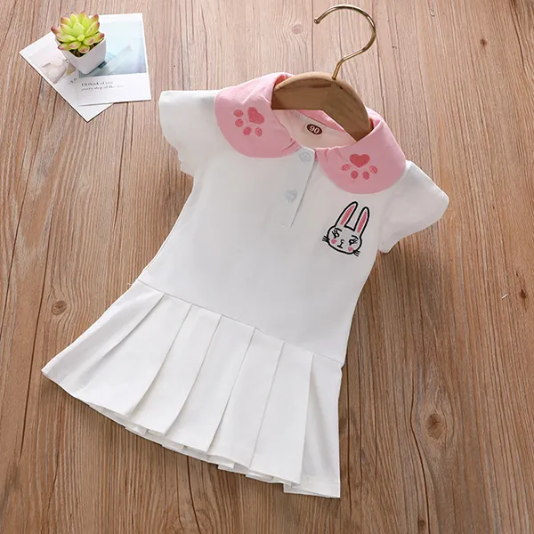 【18M-7Y】Girls Short-sleeved Doll Collar Cartoon Print Dress - Popopiestyle.com 