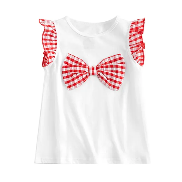 【3M-5Y】Baby Girl Round Neck Flying Sleeve Bowknot Vest Top - Popopiestyle.com 