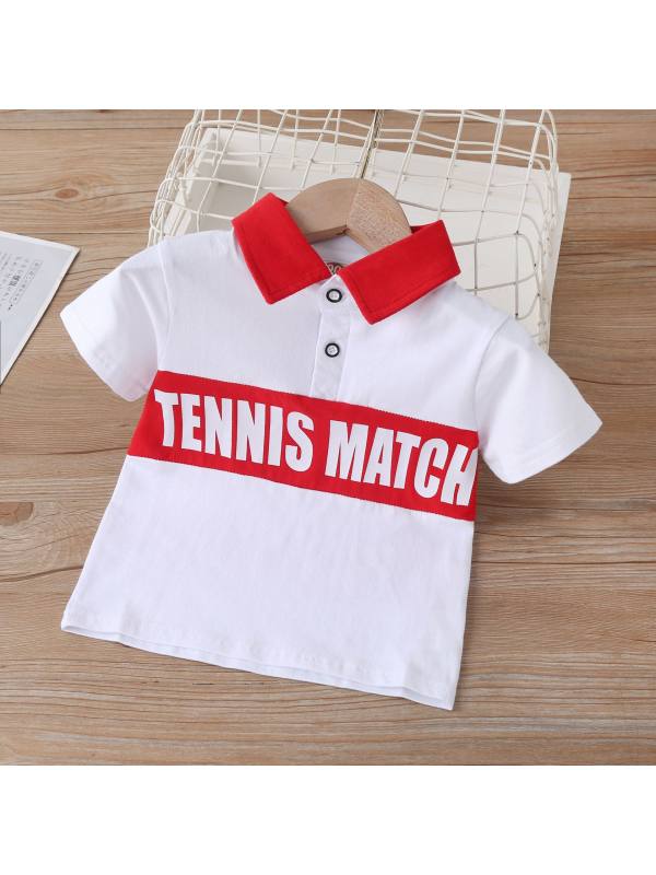 【18M-7Y】Boys Short Sleeve POLO Shirt with Contrasting Color Stitching Printed Letters