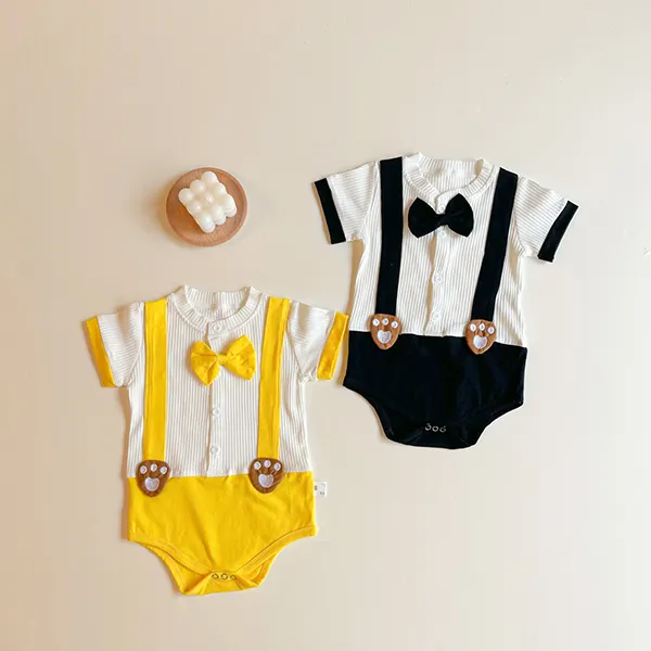 Baby Bow Tie Fake Sling Romper - Popopiestyle.com 