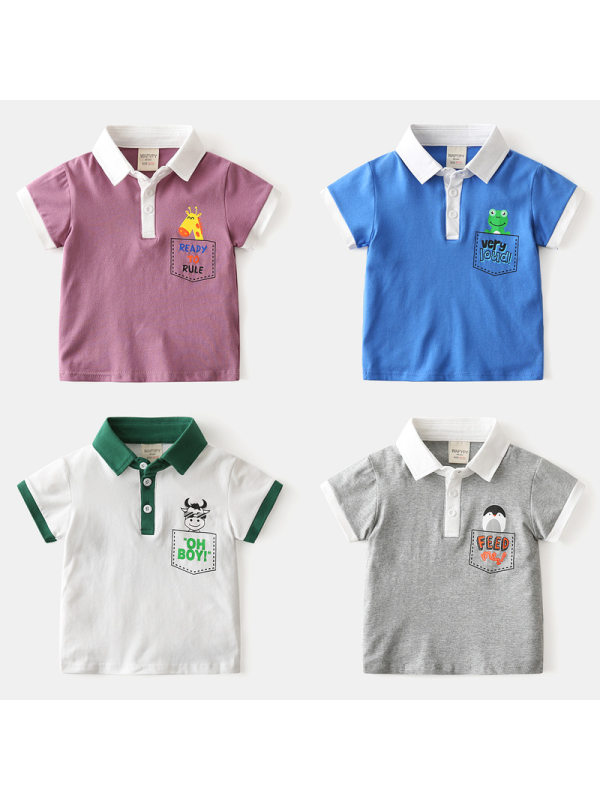 【18M-7Y】Boys' Cartoon Print Short-sleeved Polo Shirt