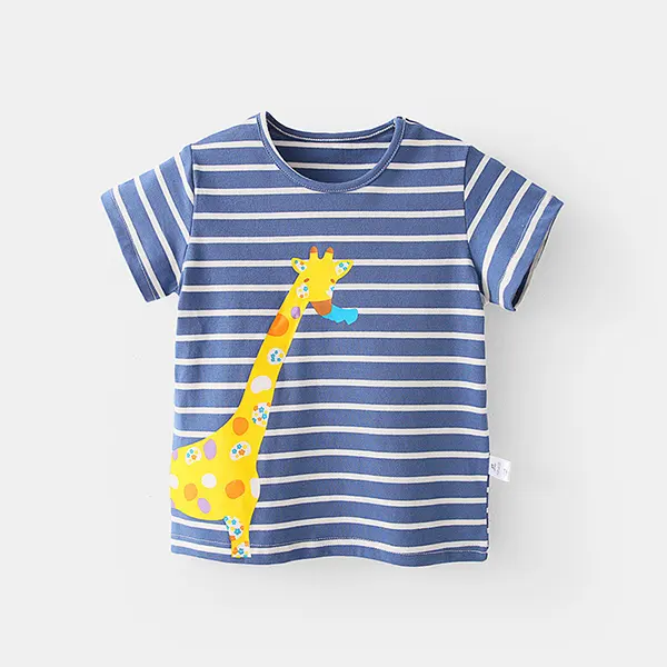 【12M-7Y】Boys Cartoon Print Striped T-shirt - Popopiestyle.com 