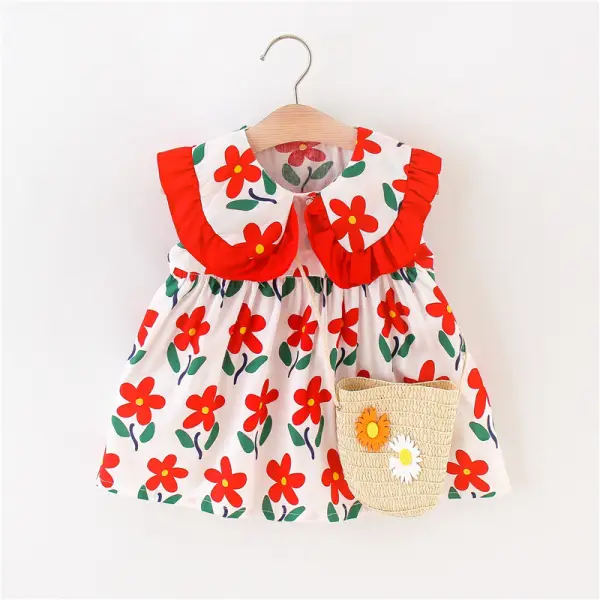 【12M-4Y】Girls Big Flowers Tie Dress With Small Bag - Popopiestyle.com 