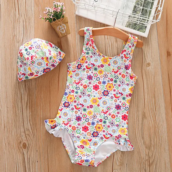 【18M-7Y】Girls Round Neck Sleeveless Printed One-Piece Swimsuit - Popopiestyle.com 