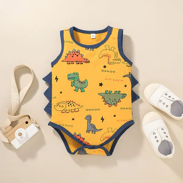 【0M-18M】Baby Boy Round Neck Sleeveless Cartoon Print Romper - Popopiestyle.com 