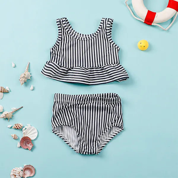 【12M-5Y】Girls' Vest Striped Swimsuit Suit - Popopiestyle.com 
