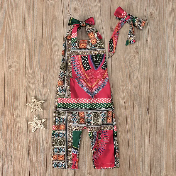 Girls Bohemian Style Printed Romper And Headband - Popopiestyle.com 