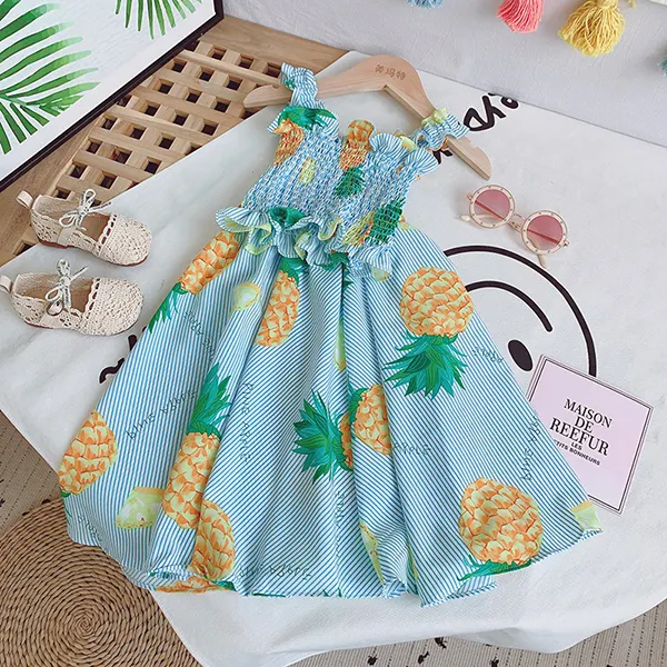 【18M-7Y】Girls Fruit Print Sling Top High Waist Skirt Suit - Popopiestyle.com 