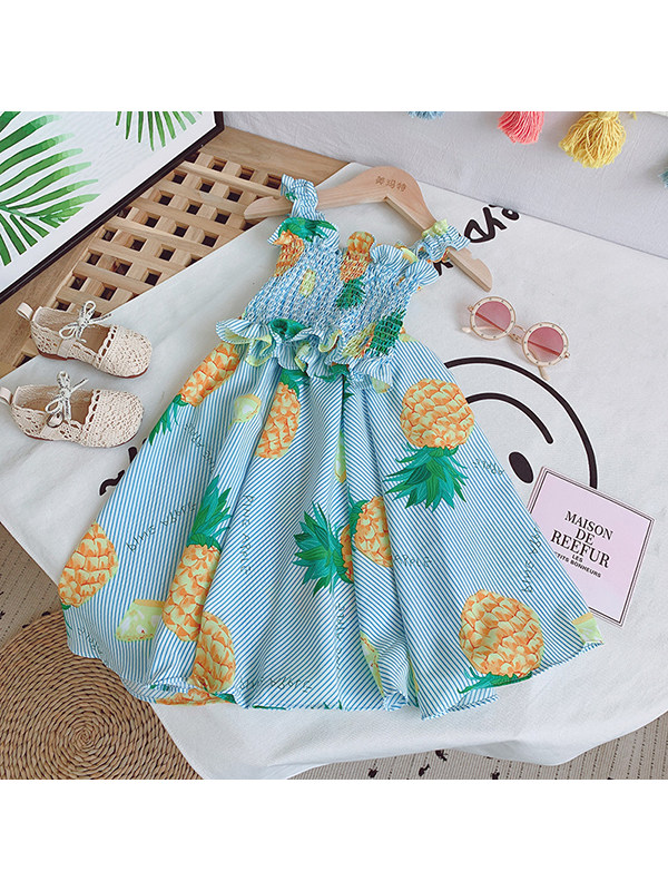 【18M-7Y】Girls Fruit Print Sling Top High Waist Skirt Suit