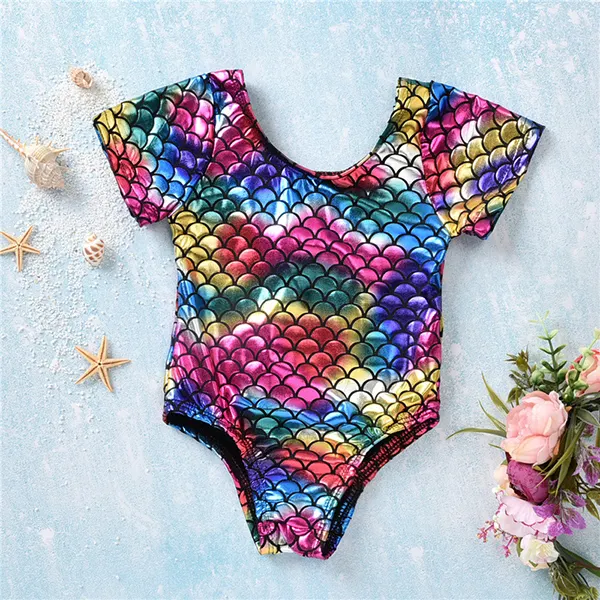 【12M-5Y】Girls' Colorful Fish Scale Peach Heart One-piece Swimsuit - Popopiestyle.com 
