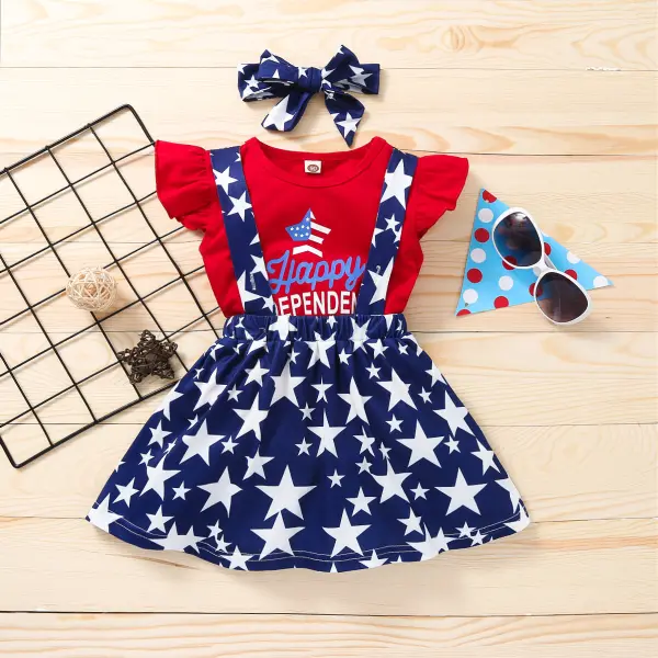 【12M-5Y】Girls Summer Independence Day Cartoon Print Two-piece Set - Popopiestyle.com 