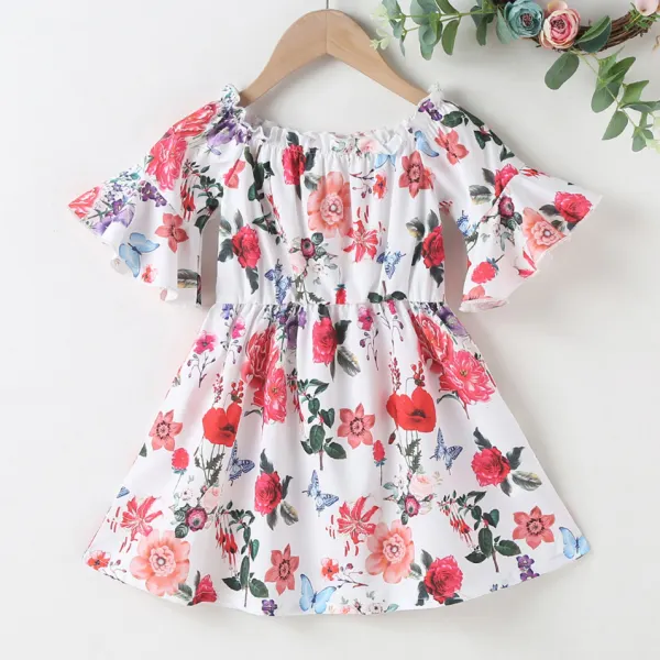 【18M-7Y】Sweet Flower Print Short Sleeve Dress - Popopiestyle.com 