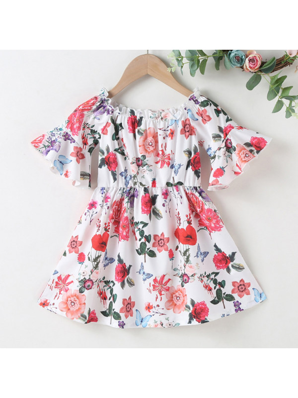 【18M-7Y】Sweet Flower Print Short Sleeve Dress